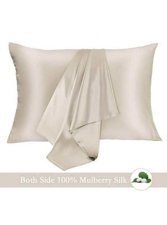 Jocoku 100% Mulberry Silk Pillowcase for Hair and Skin, 2 Pack Natural Silk Pillowcase Both Sides 16 momme Grade 6A Silk, Soft Breathable Smooth Silk Pillow Cover - Standard, Beige