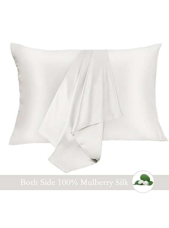 Jocoku 100% Mulberry Silk Pillowcase for Hair and Skin, 2 Pack Natural Silk Pillowcase Both Sides 16 momme Grade 6A Silk, Soft Breathable Smooth Silk Pillow Cover - Standard, White