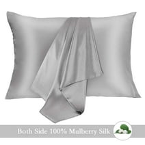 Jocoku 100% Mulberry Silk Pillowcase for Hair and Skin, 2 Pack Natural Silk Pillowcase Both Sides 16 momme Premium Grade 6A Silk, Soft Breathable Smooth Silk Pillow Cover - King, Gray