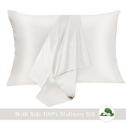 Jocoku 100% Mulberry Silk Pillowcase for Hair and Skin, 2 Pack Natural Silk Pillowcase Both Sides 16 momme Premium Grade 6A Silk, Soft Breathable Smooth Silk Pillow Cover - Standard, White