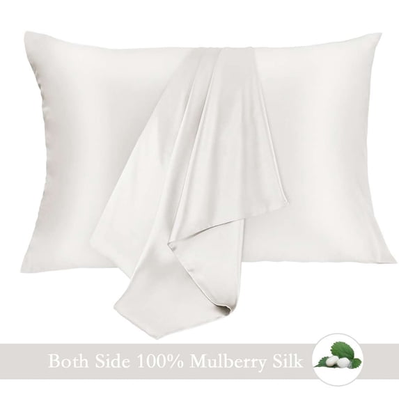 Jocoku 100% Mulberry Silk Pillowcase for Hair and Skin, 2 Pack Natural Silk Pillowcase Both Sides 16 momme Grade 6A Silk, Soft Breathable Smooth Silk Pillow Cover - King, White