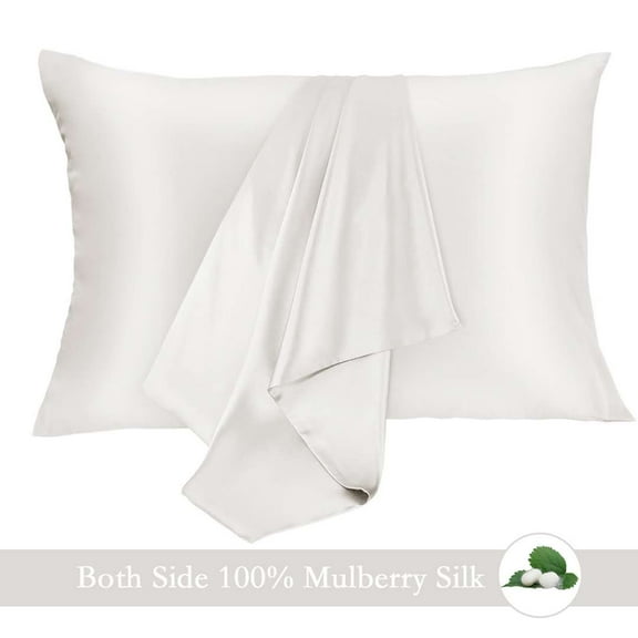 Jocoku 100% Mulberry Silk Pillowcase for Hair and Skin, 2 Pack Natural Silk Pillowcase Both Sides 16 momme Grade 6A Silk, Soft Breathable Smooth Silk Pillow Cover - Standard, White