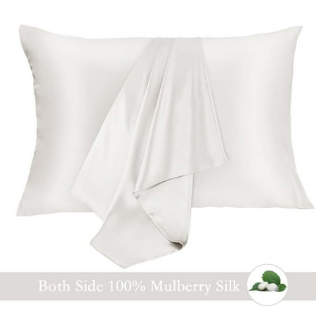 Jocoku 100% Mulberry Silk Pillowcase for Hair and Skin, 2 Pack Natural Silk Pillowcase Both Sides 16 momme Grade 6A Silk, Soft Breathable Smooth Silk Pillow Cover - , White