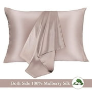 Jocoku 100% Mulberry Silk Pillowcases Set of 2 for Hair and Skin and Super Soft and Breathable Standard Size Nature Silk Pillowcases (Standard, Apricot Gray)