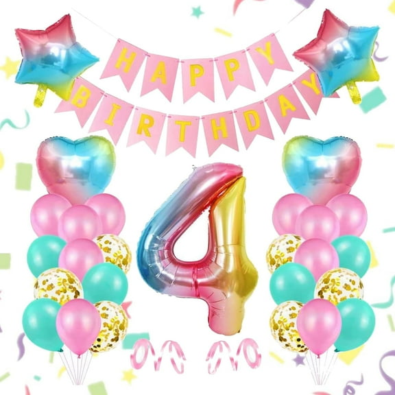 Jocossol Happy Birthday Banner for 4 Year Old Kids Home Room Decoration Balloons with Happy Birthday Banner for Birthday Party Decoration Gift Balloons Party Supplies