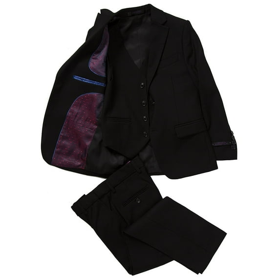 Jodano Boy's 2141406 Formal 3 Piece Stretch Slim Fit Dress Suit - Black - 14
