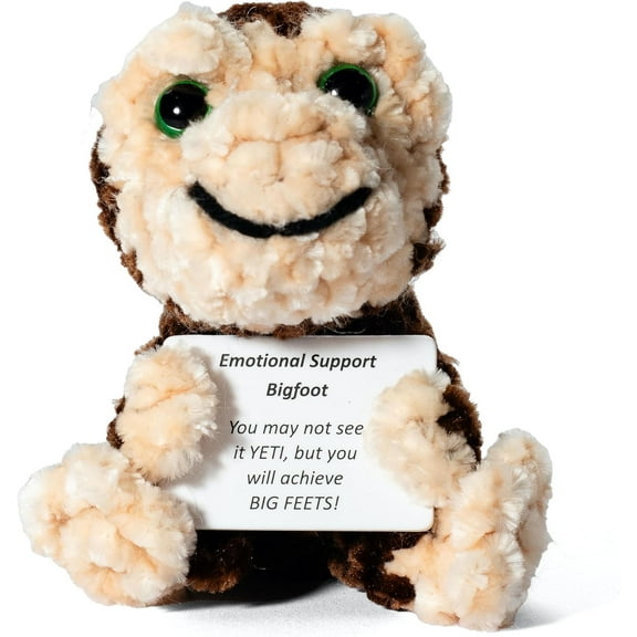 Jodges Trunk Bigfoot Emotional Support Crochet Doll - Funny Positive Crochet Animals - Mini Yeti Plush with Encouragement Card - Sasquatch Handmade Crochet Positive Gifts for Women, Men, and Teens