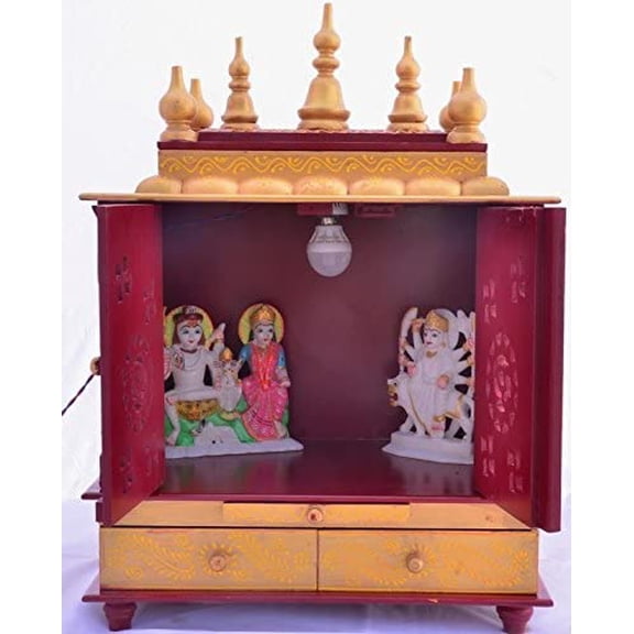 Jodhpur Handicrafts Wood Mdf Home Temple (Gold & Maroon_47 X 30 X 60 Cm)