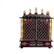 Jodhpur Handicrafts Wooden Temple with LED Bulb with Pooja Thali and God Photo Frame