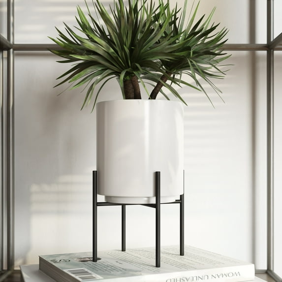 Jodi Mid Century Table-top Planter - White