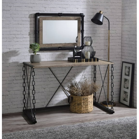 Jodie Rustic Oak Console Table with Industrial Chain & 70lbs Weight Limit