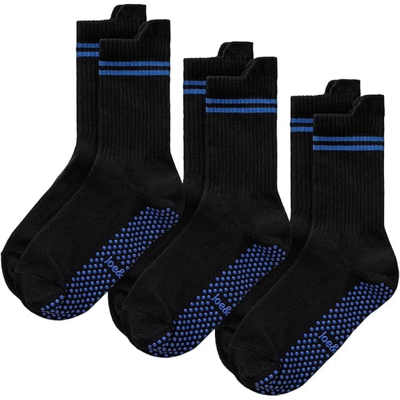 Joe & Bella Non Slip Gripper Socks – 3-Pack Compression Socks for Women Home, Hospital & Safety Fall Prevention – Breathable Cotton Blend, Easy On/Off Grab Tabs, Secure Traction - Black, Large