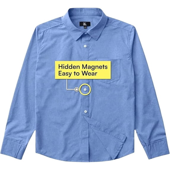 Joe & Bella Magnetic Button Shirt for Men, Adaptive Clothing for Men - Magnetic Closure Dress Shirts - Long-Sleeve, Tailored Fit, Hidden Magnets, Easy One-Hand Dressing, Stretch Cuffs, Blue - XL