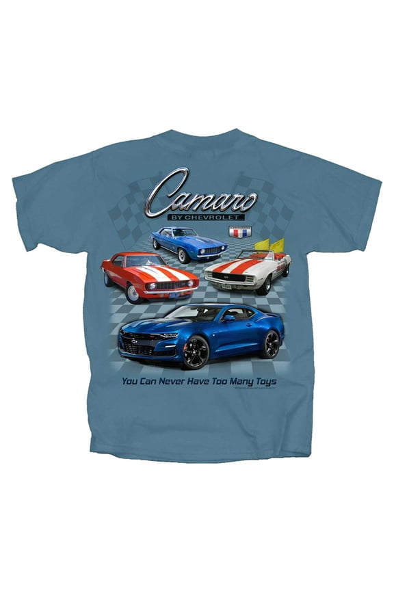 Camaro Too Many Toys Adult Short Sleeve T-Shirt-Stone Blue-xl