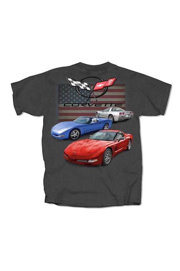 Corvette C5 Red White and Blue Flag Short Sleeve T-shirt-Dark Heather-xxl