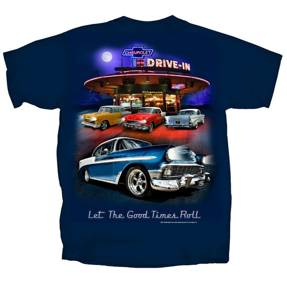 Joe Blow Men's Chevy Bel Air Tri-Five Retro Drive-in T-Shirt, Large, Navy