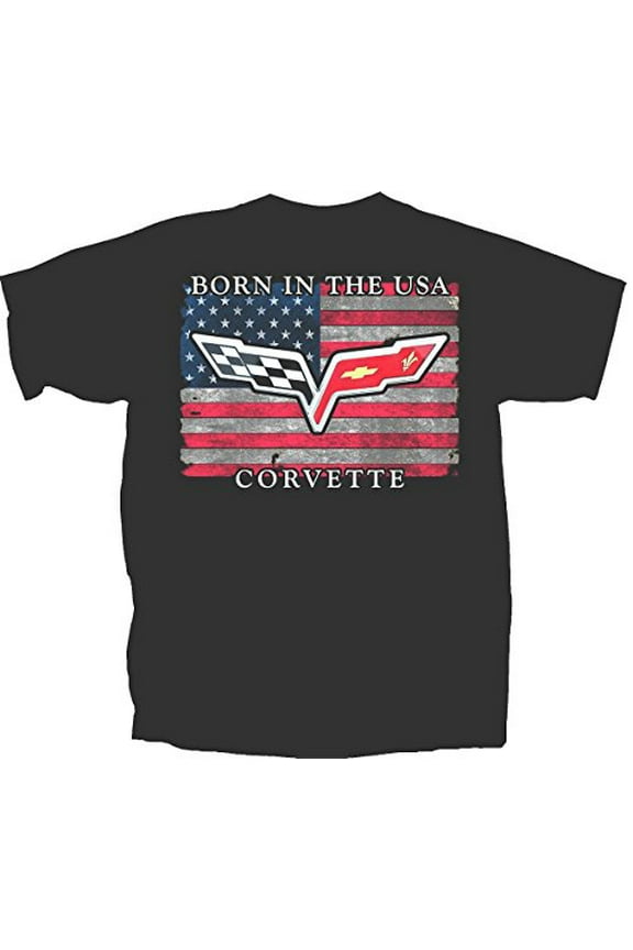 Men's Chevy Corvette C6 Logo "BORN IN THE USA" T-Shirt, X-Large, Black
