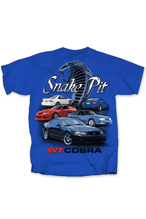 T's Ford 1993-2004 Cobra Mustang Snake Pit Royal Blue Cotton Preshrunk T-Shirt - X-Large