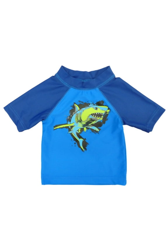 Boys Blue Rash Guard Shark Swim Shirt 5-6