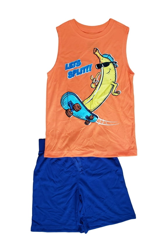 Boys Bright Orange Let's Split Skateboarding 2 Piece Pajama PJ Set M/8