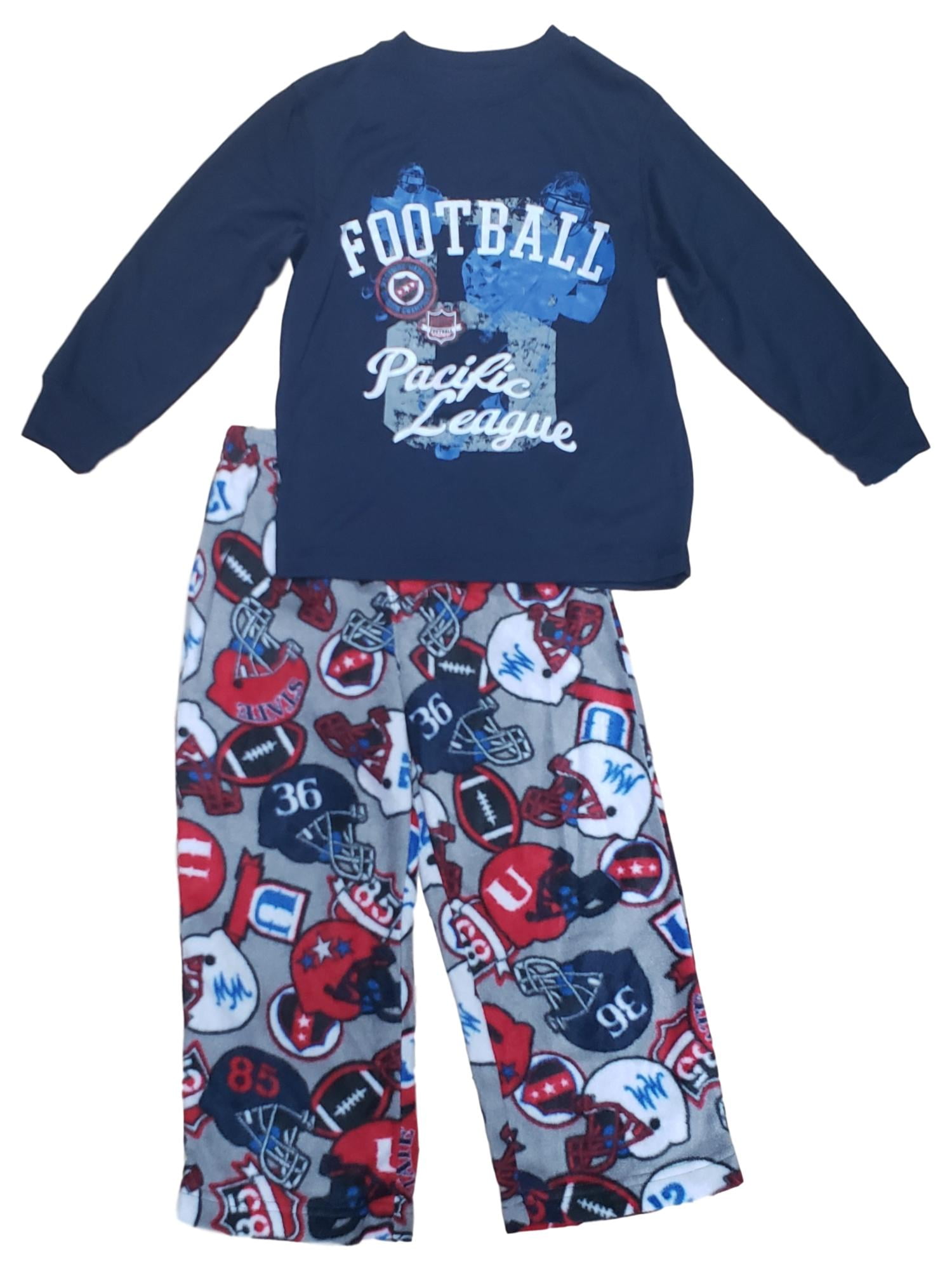 Joe Boxer Boys Football Pacific League Navy Blue 2 Piece Pajama PJ Set XS  (4/5) 