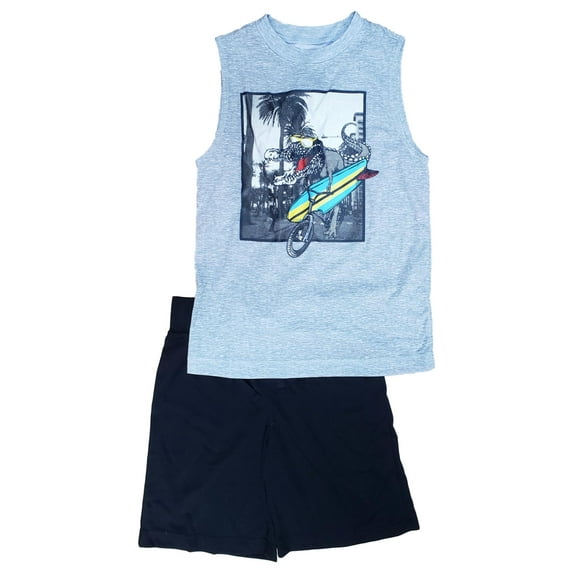Joe Boxer Boys Grey & Black Surfing Croc Bicycle 2 Pc Pajama PJ Set XL (14/16)