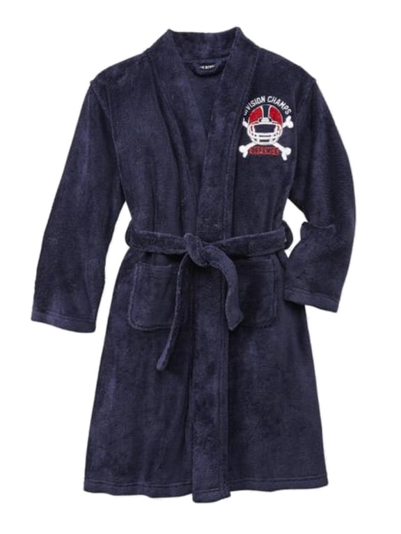 Boys Navy Blue Plush Football Fleece Bath Robe House Coat XS 4/5