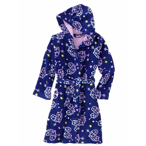 Joe Boxer Girl Blue Fleece Heart Hoodie Bath Robe House Coat Shower Wrap XS