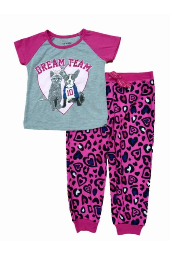 Girls Dream Team Bulldog & Cat Pajamas Sleep Set Sleepwear XS 4/5