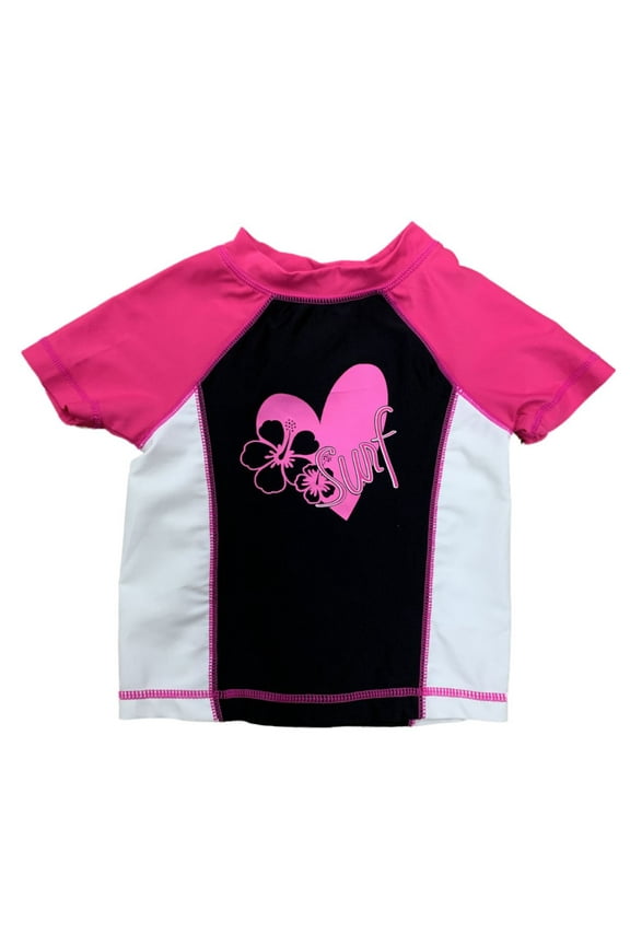 Girls Pink & Black Surf Rash Guard Swimming Suit Bathing Suit Top XS
