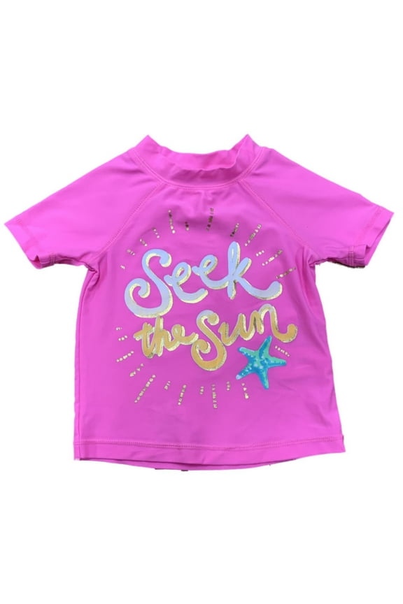 Girls Pink Seek the Sun Rash Guard Swimming Suit Bathing Suit Top XS