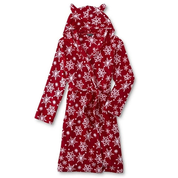 Joe Boxer Girls' Plush Fleece Snowflake Hooded Robe Pajamas (XS (4/5))