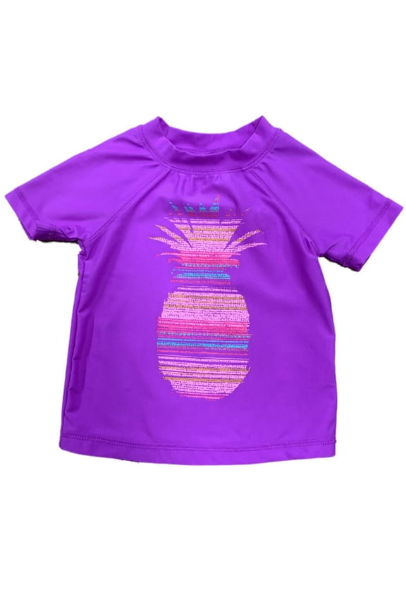 Girls Purple Pineapple Rash Guard Swimming Suit Bathing Suit Top S