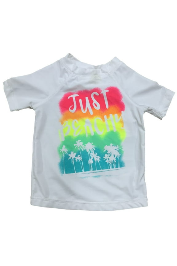 Girls White Just Beachy Rash Guard Swimming Suit Bathing Suit Top L