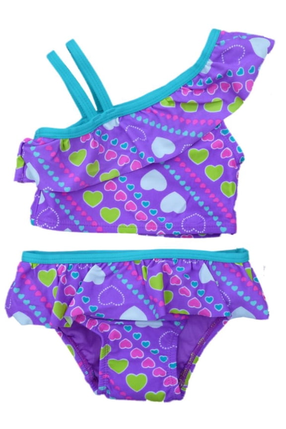 Infant Girls Purple 2 Piece Swimming Suit Ruffle Swimsuit 18m