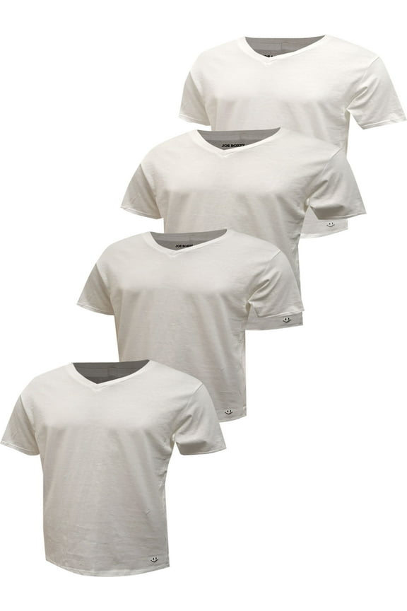 Mens Joe Boxer 4 Pack White V- Neck Undershirts (Small)