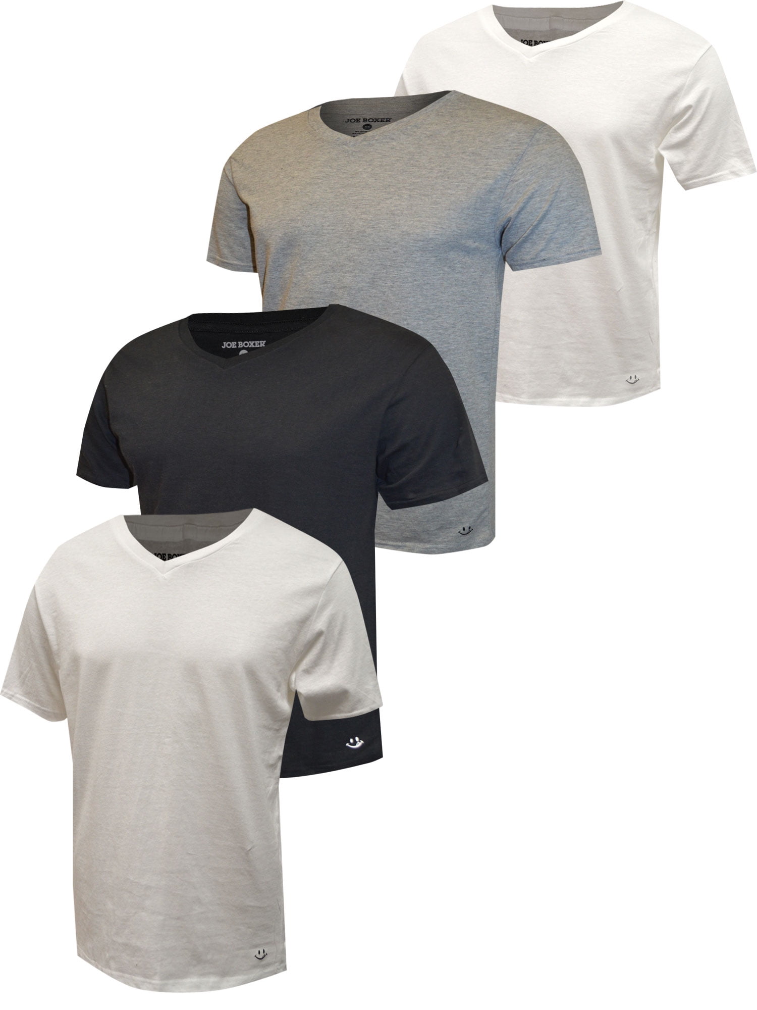 Joe Boxer Mens Joe Boxer Black Gray and White 4 Pack VNeck Undershirts