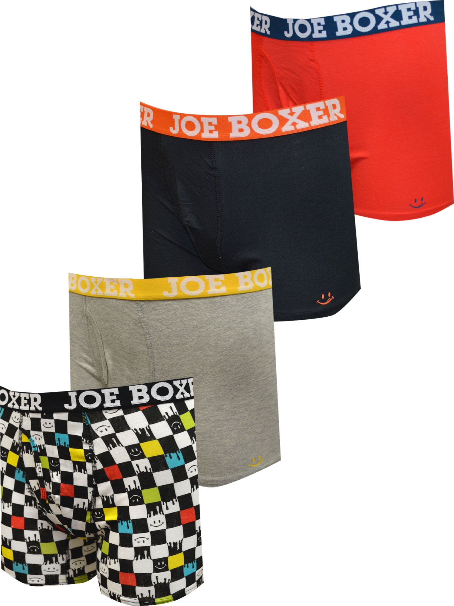 Joe Boxer Mens Joe Boxer Checker Melt and Solids Cotton 4 Pack Boxer Briefs  (Small)