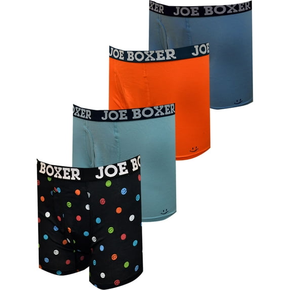 Joe Boxer Mens Joe Boxer Licky Dot Orange and Blue Cotton 4 Pack Boxer Briefs (Medium)