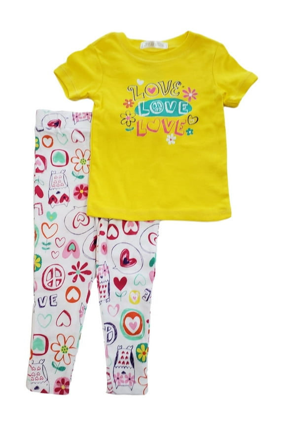 Toddler Girls Love Flower Heart Glitter 2 Pc Cotton Pajama PJ Set 2T