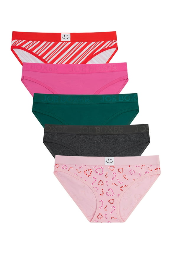 Women's Cotton Holiday Giftable Bikini Panty Set, 5-pack, Sizes XS to 3X
