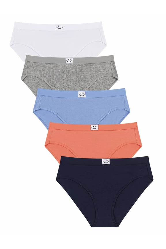 Women's Cotton Spandex Hi-Cut Brief Panty Underwear with Iconic Winky Logo, 5-pack, Sizes S- XXXL