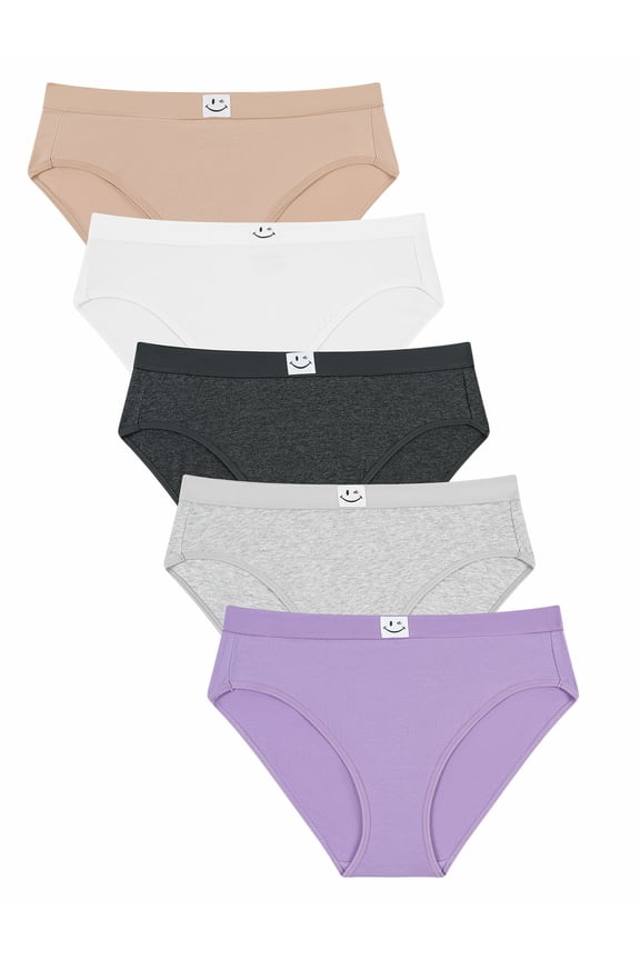 Women's Cotton Spandex Hi-Cut Brief Panty Underwear with Iconic Winky Logo, 5-pack, Sizes S- XXXL