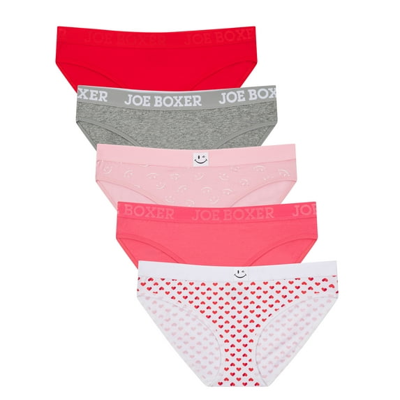 Joe Boxer Women's Cotton Valentine's Day Giftable Bikini Panty Set, 5-pack, Sizes XS to 3X