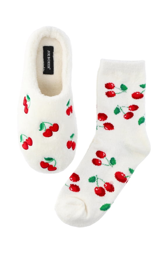 Women's Plush Slippers and Socks Set, 4-Piece, Sizes 5-12