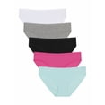 thumbnail image 1 of Joe Boxer Women's Ribbed Cotton Spandex Bikini Panty Underwear with Logo Waistband, 5-pack, Sizes S-XXXL, 1 of 9