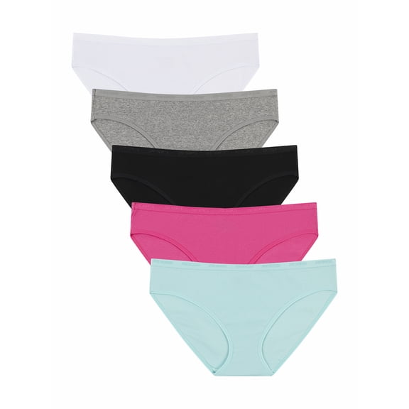 Joe Boxer Women's Ribbed Cotton Spandex Bikini Panty Underwear with Logo Waistband, 5-pack, Sizes S-XXXL