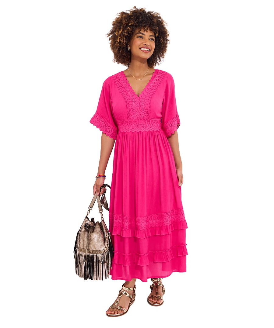 joe brown dresses plus size Browns Women's Crochet Trim Boho Midi Dress Size:L / US 10-12 David's Bridal Iris Long show_color_swatch Boho neckline wrap is endlessly