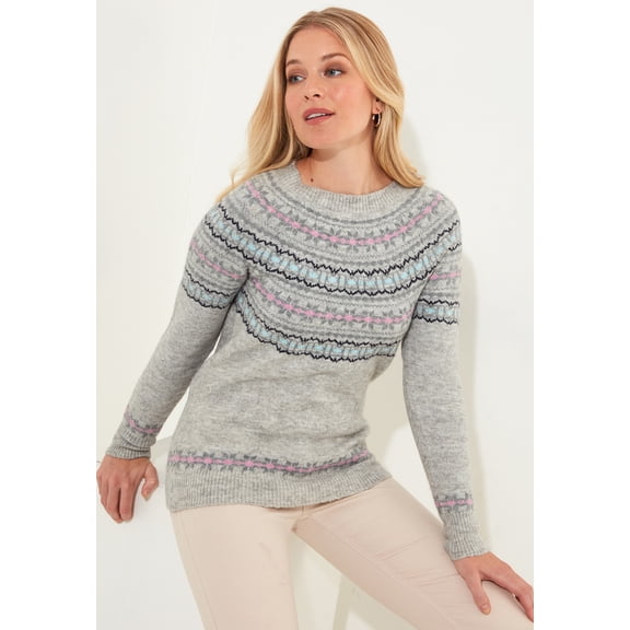 Joe Browns Women's Plus Size Fair Isle Rib Trim Crewneck Pullover