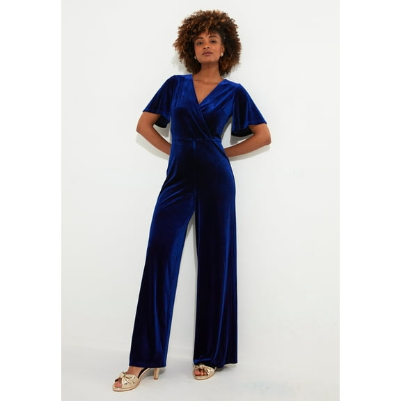 Joe Browns Women's Plus Size Flutter Sleeve Velvet Jumpsuit